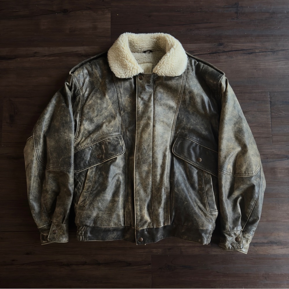Vintage 90s Jonathan Bryan Shearling Flight Leather Jacket
